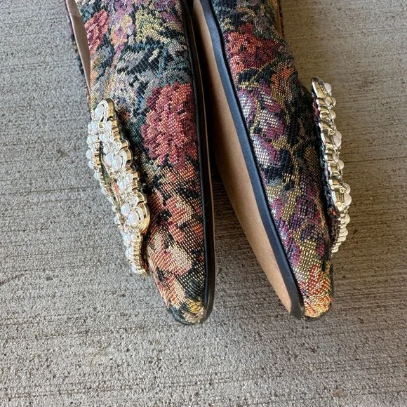 Sam Edelman Floral Tapestry Embellished Buckle Pointed Toe Ballet Flats Granny - Picture 12 of 14